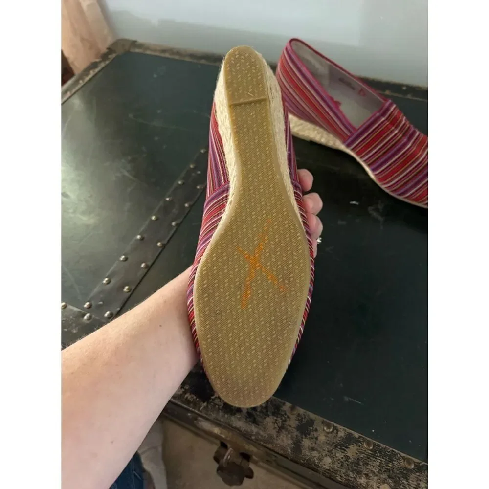 SAS Becky Red Stripe Wedge Jute Wrapped Espadrille 11 made in ITALY